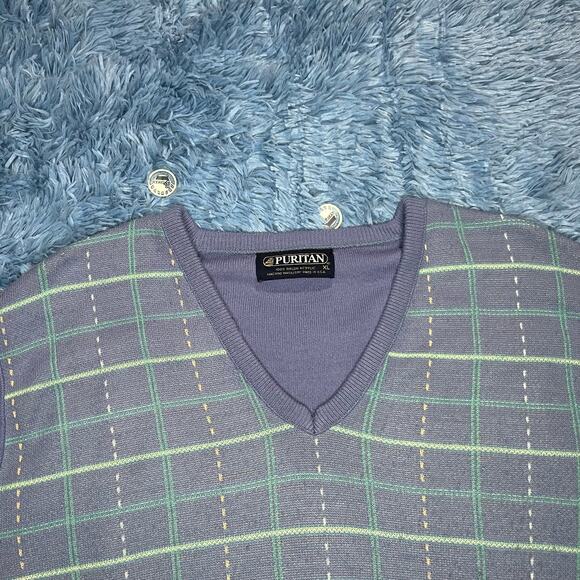 VINTAGE Striped V Neck Sweater Size XL Mens Retro Blue Puritan Preppy 90s - Picture 5 of 8